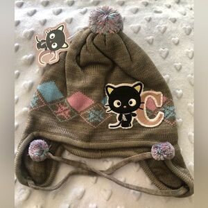 Sanrio brand Choco Cat Pom-Pom Earflap Hat Patch - Gray
